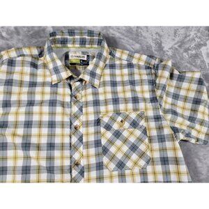 Magellan Adventure Gear vented Shirt XL Gray Yellow Plaid Loose Fit Mag Wick S/S